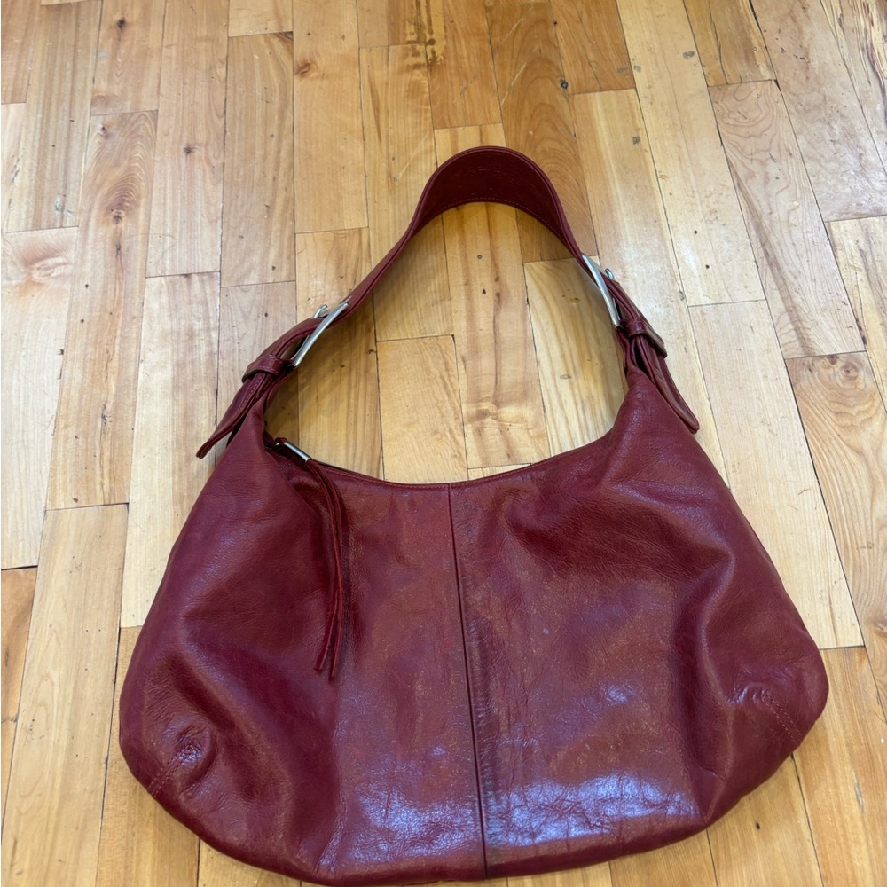 Elegant Red Leather Hobo Bag